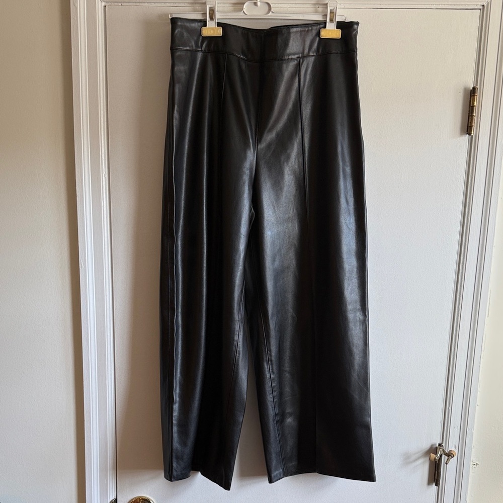 EUC ZARA Faux Leather Black Wide Leg Pants Sz. XL